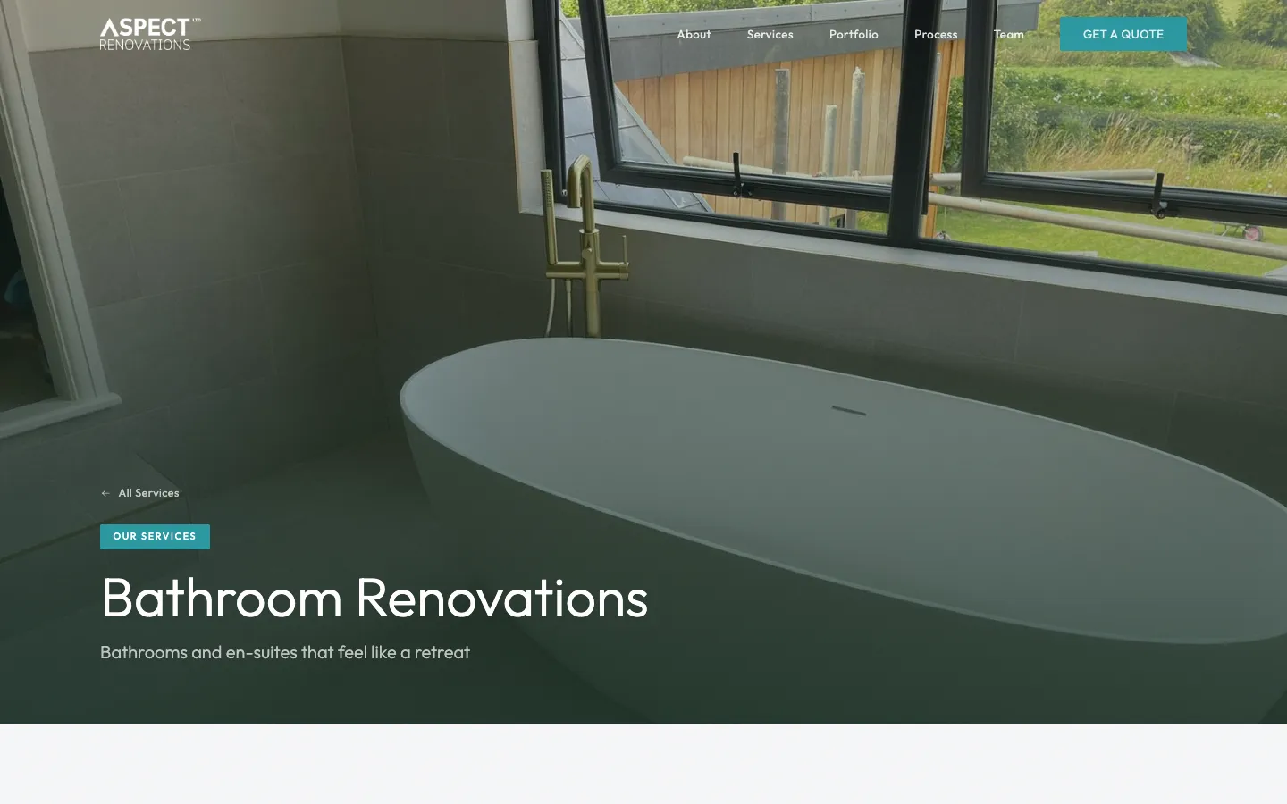 Aspect Renovations website, another screen