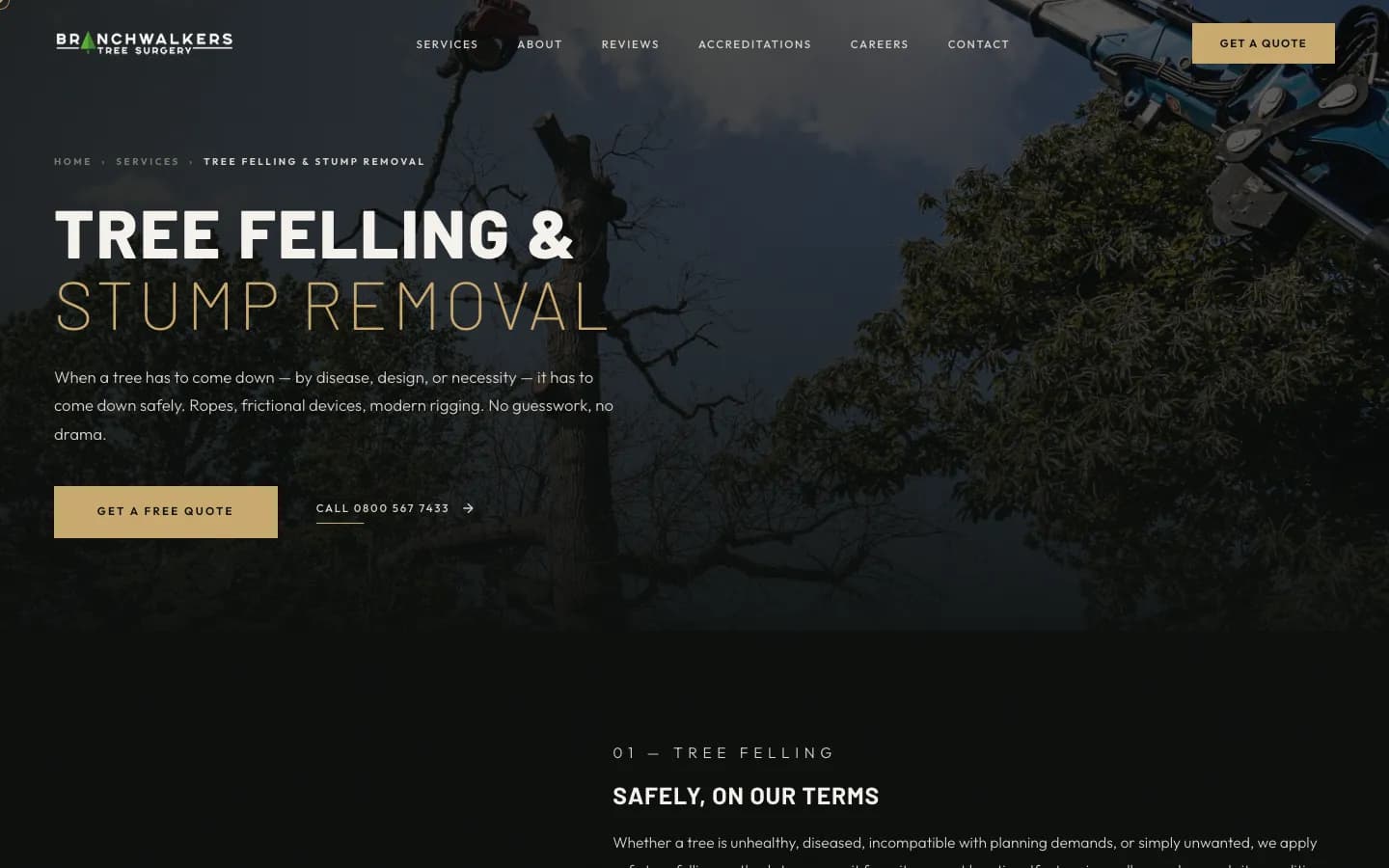 Branchwalkers Tree Surgery website, another screen