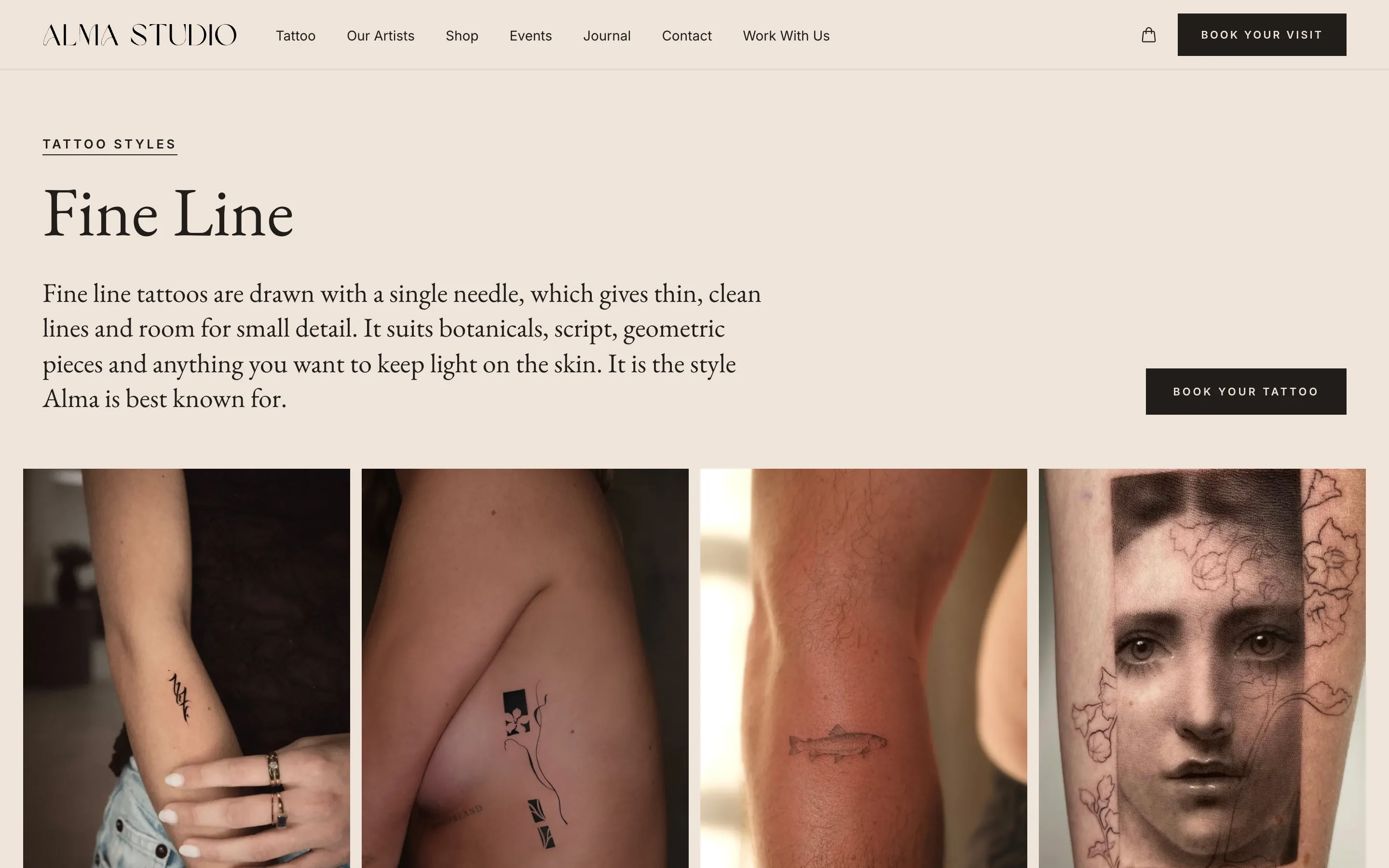 Alma Studio website, another screen