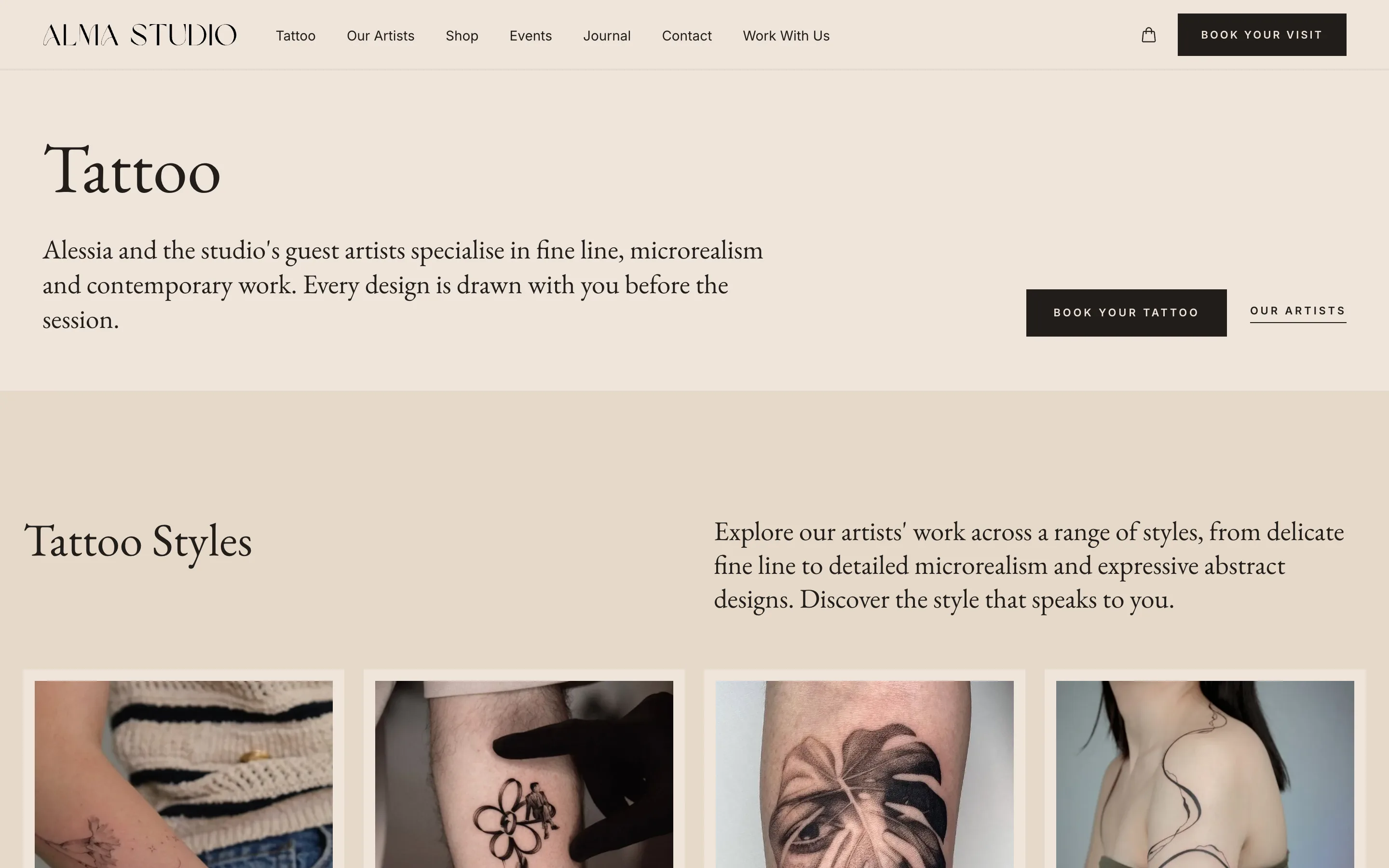 Alma Studio website, another screen