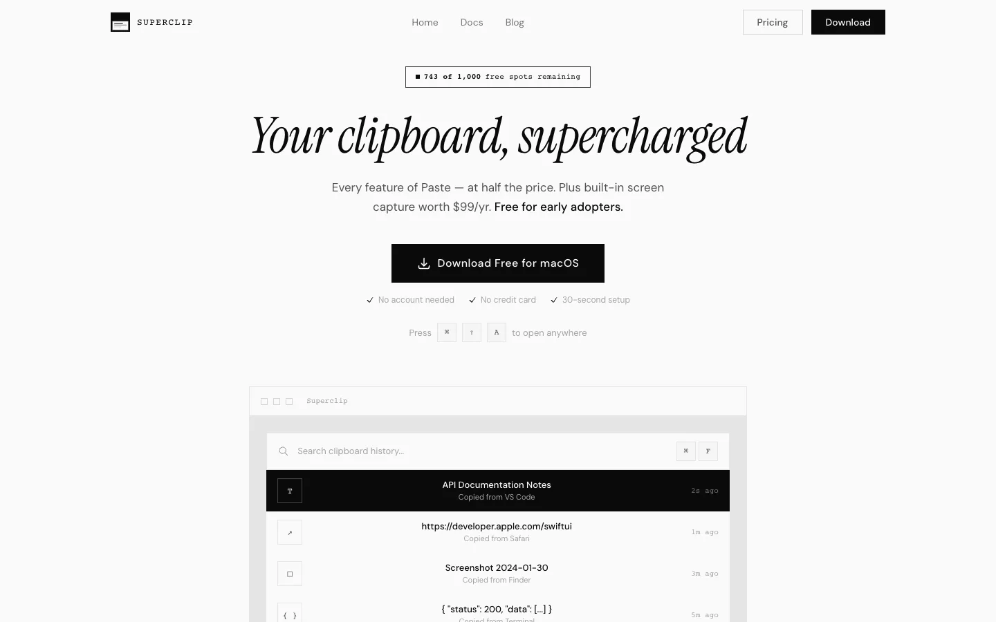 Superclip landing page