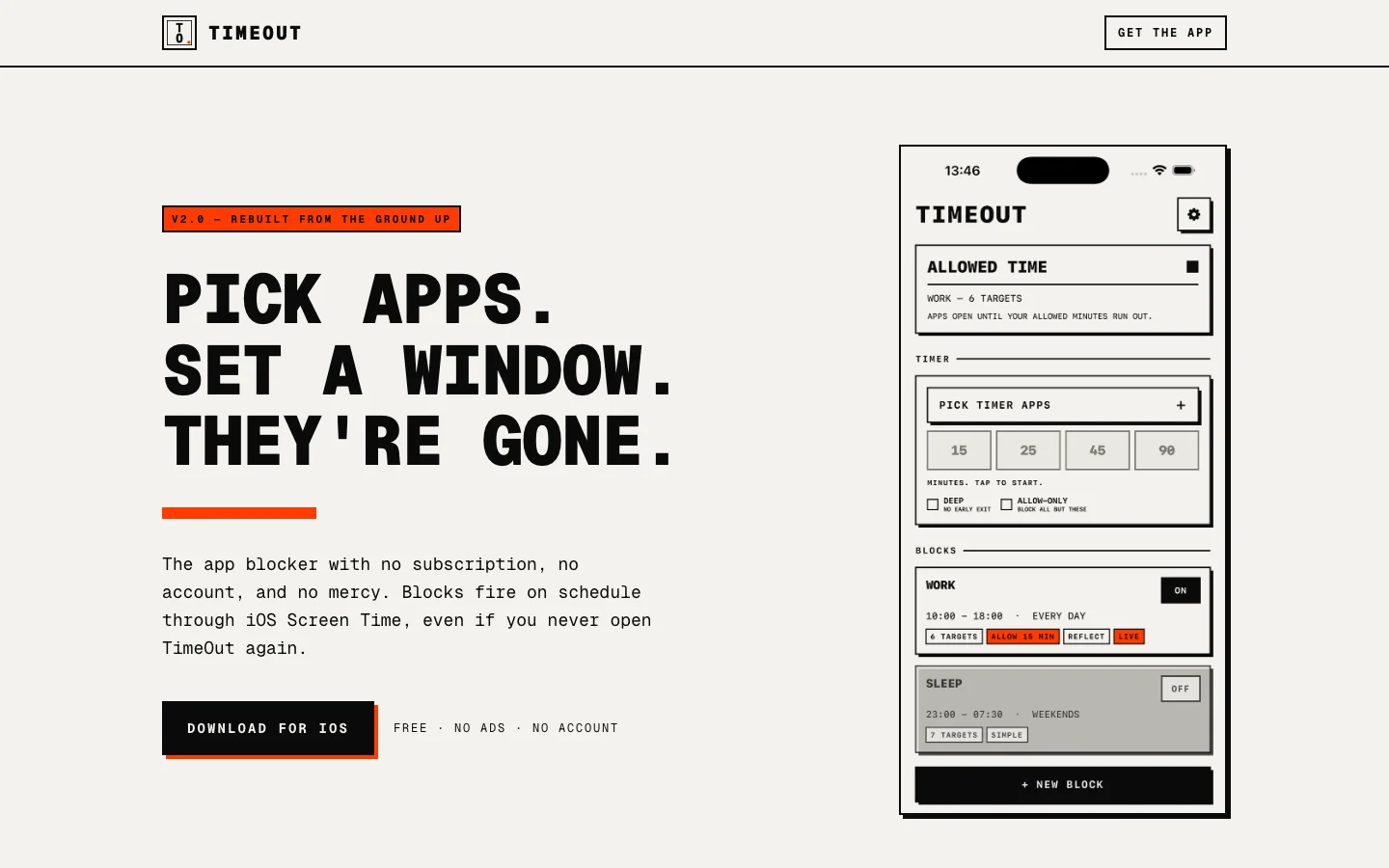Timeout landing page