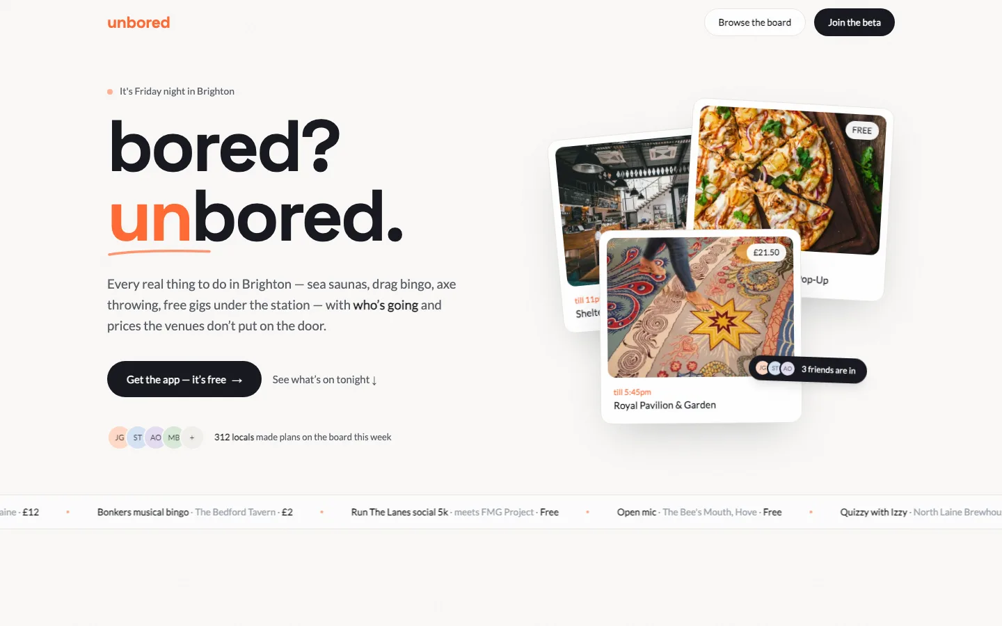 Unbored landing page