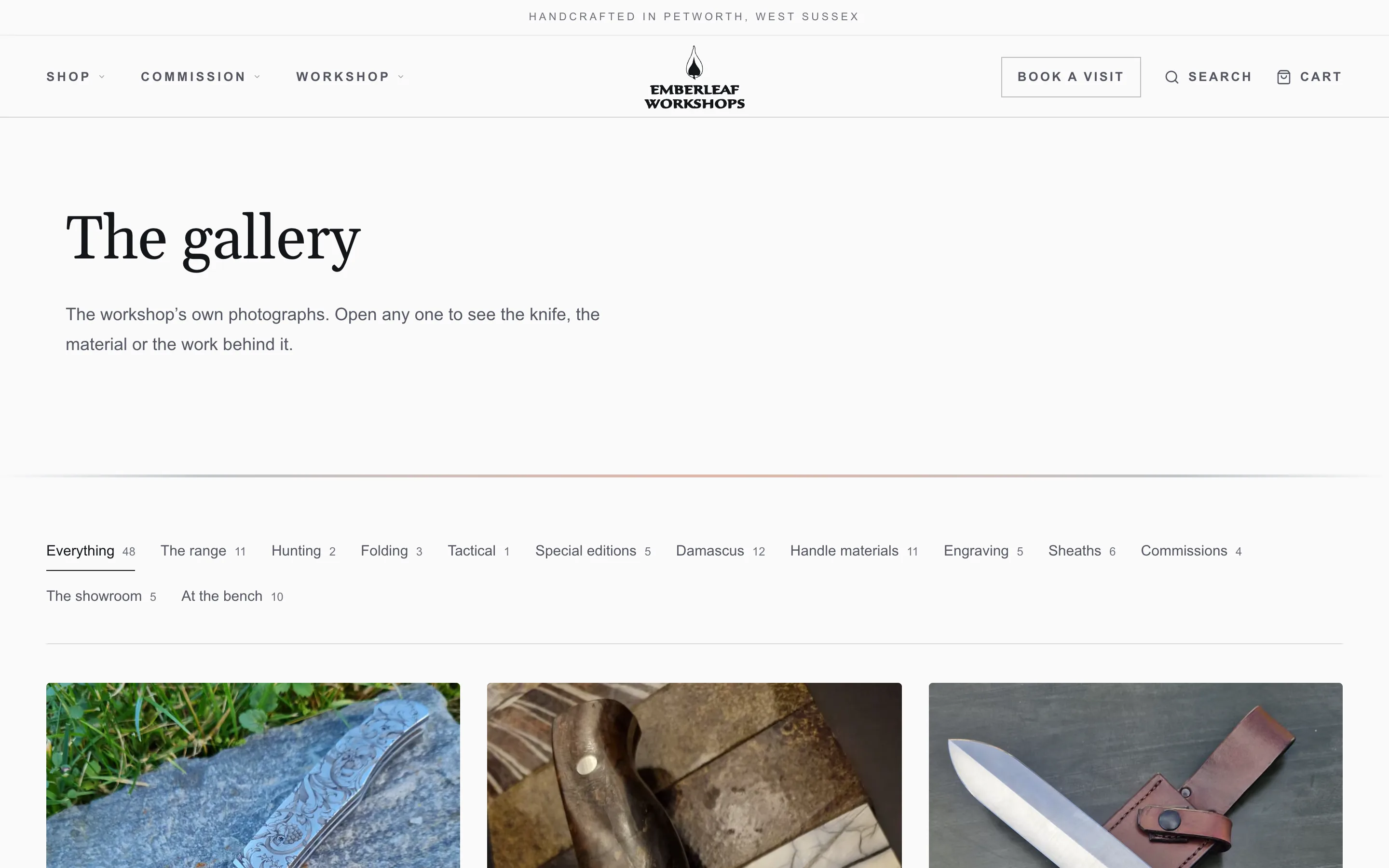 Emberleaf Knives website after the redesign, another screen