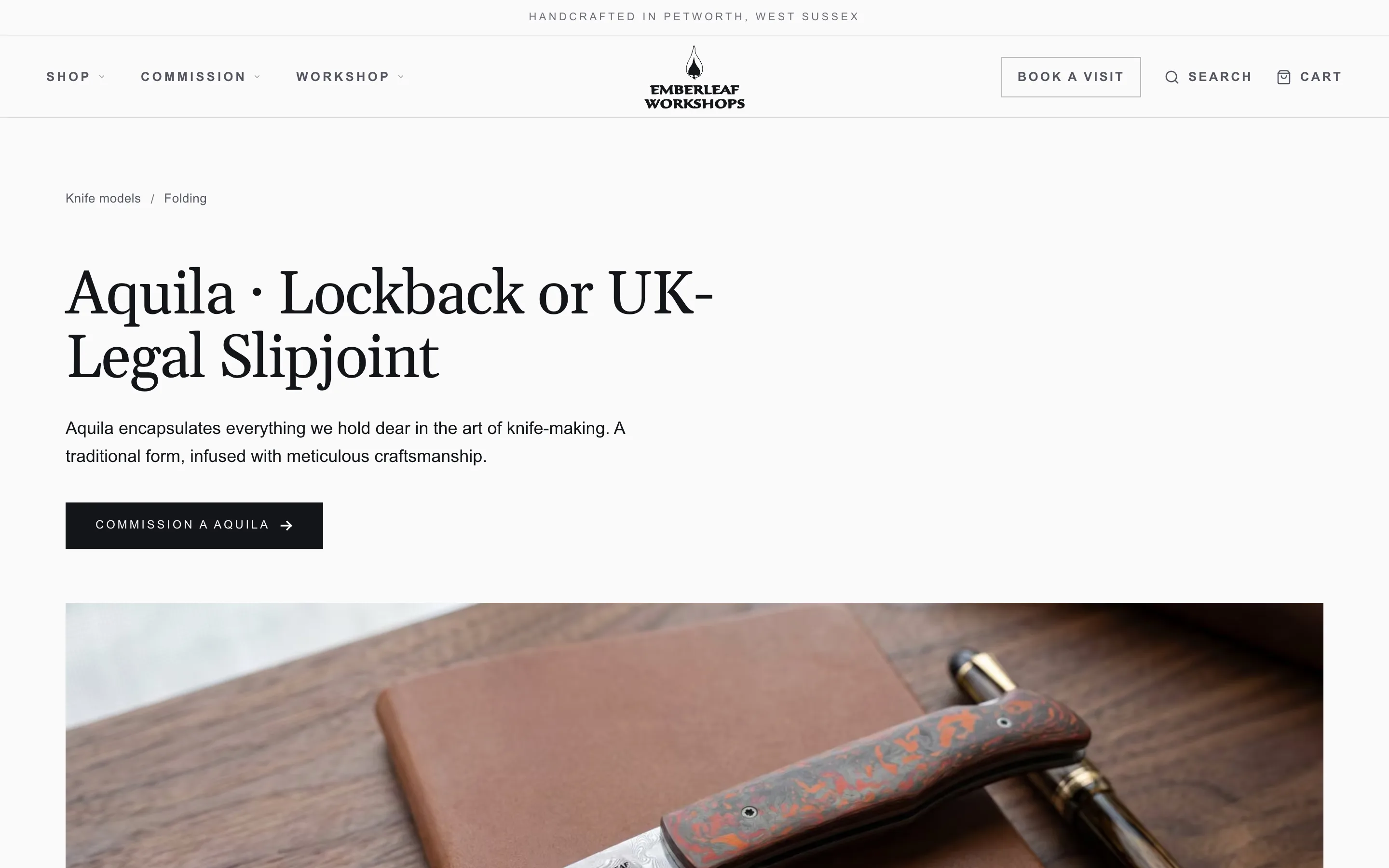 Emberleaf Knives website after the redesign, another screen